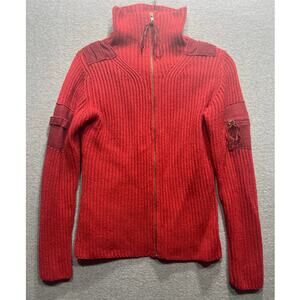 VTG Free People Cardigan Sweater Full Zip Sleeve Zipper Pocket Red Womens Size M
